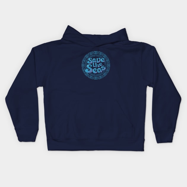 Save the Seas - Weathered Boho Circle Kids Hoodie by Jitterfly